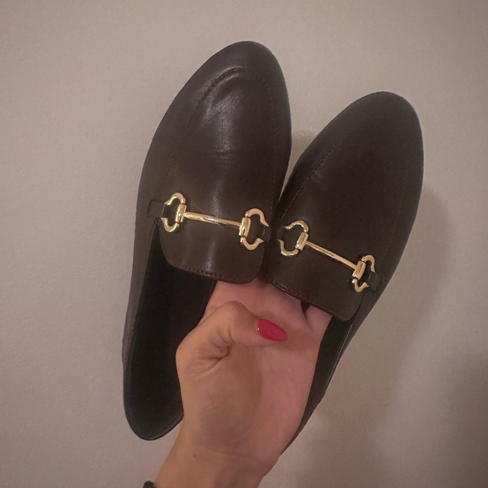 Primark Dark Brown Faux Leather Loafers with Gold Hardware